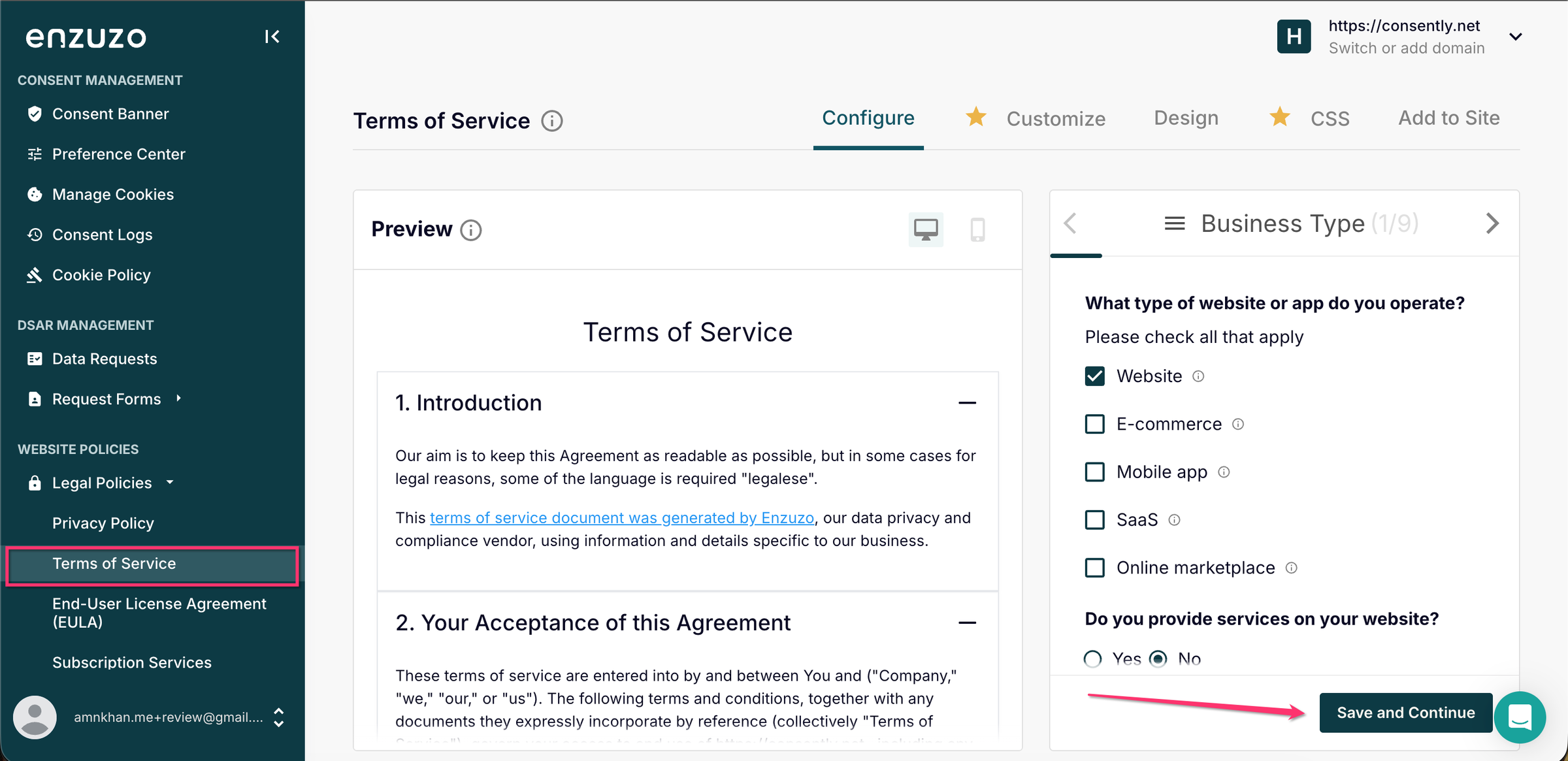 Enzuzo terms of service generator