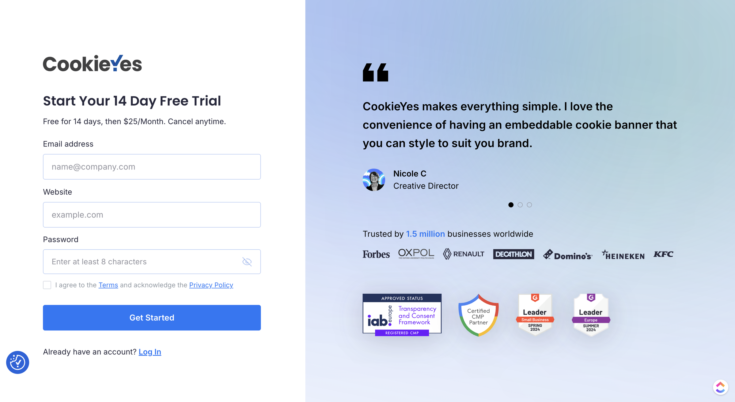 Signup in CookieYes