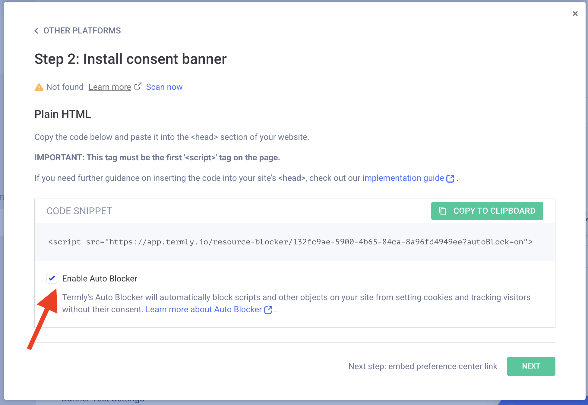 Enable Auto Blocker to prevent scripts and trackers from running before visitor consent