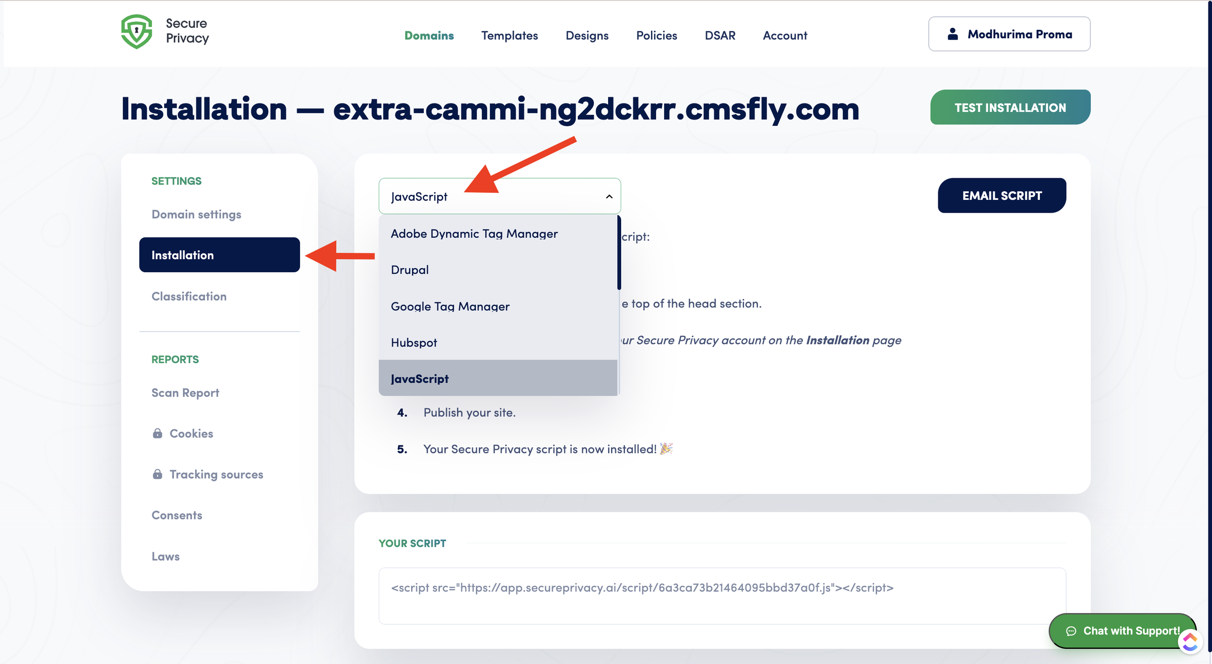 Secure Privacy installation page