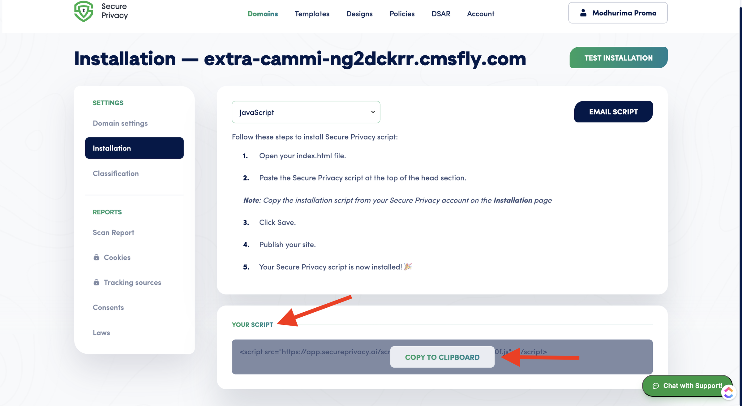 Secure Privacy embed code