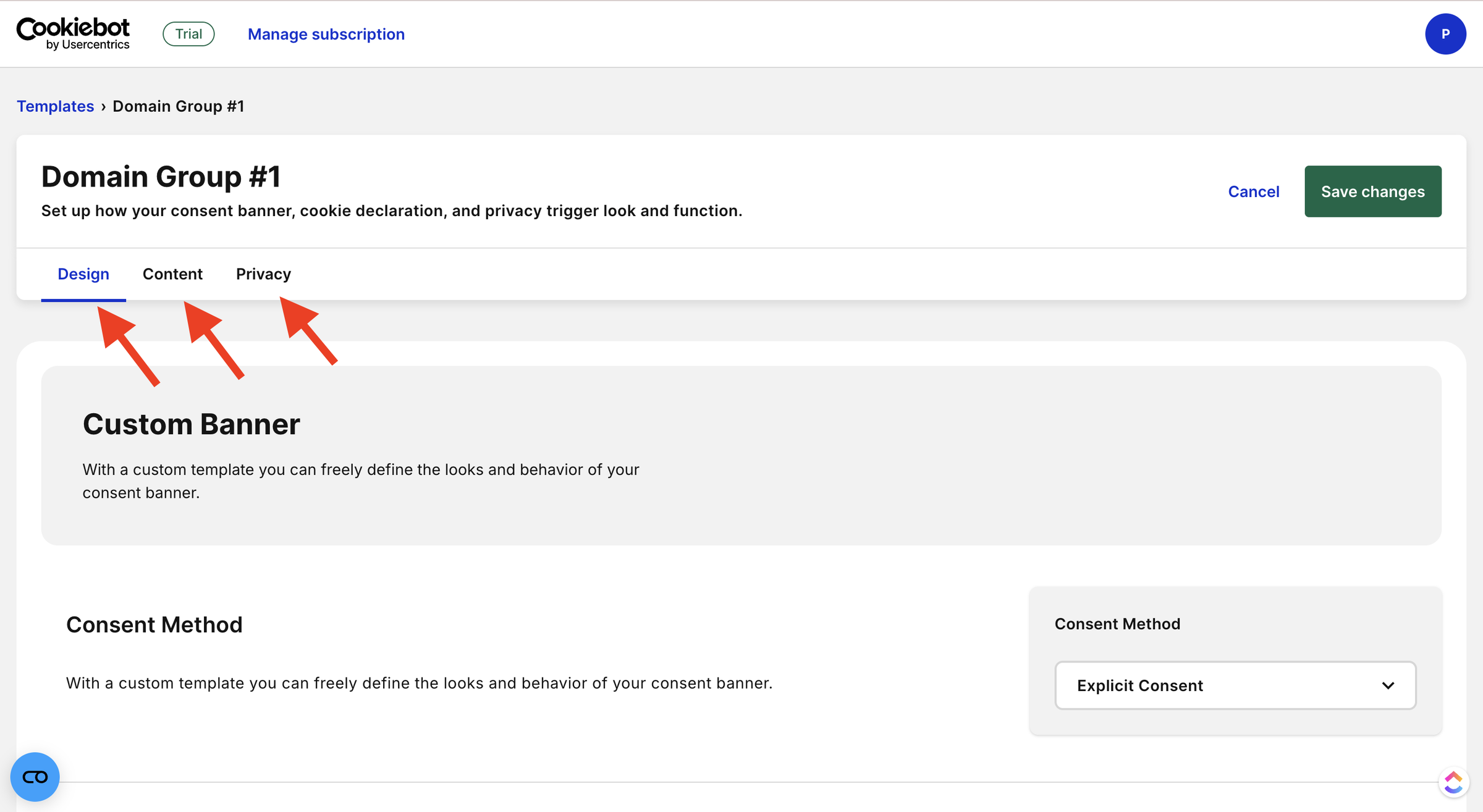 Configure Cookiebot cookie banner