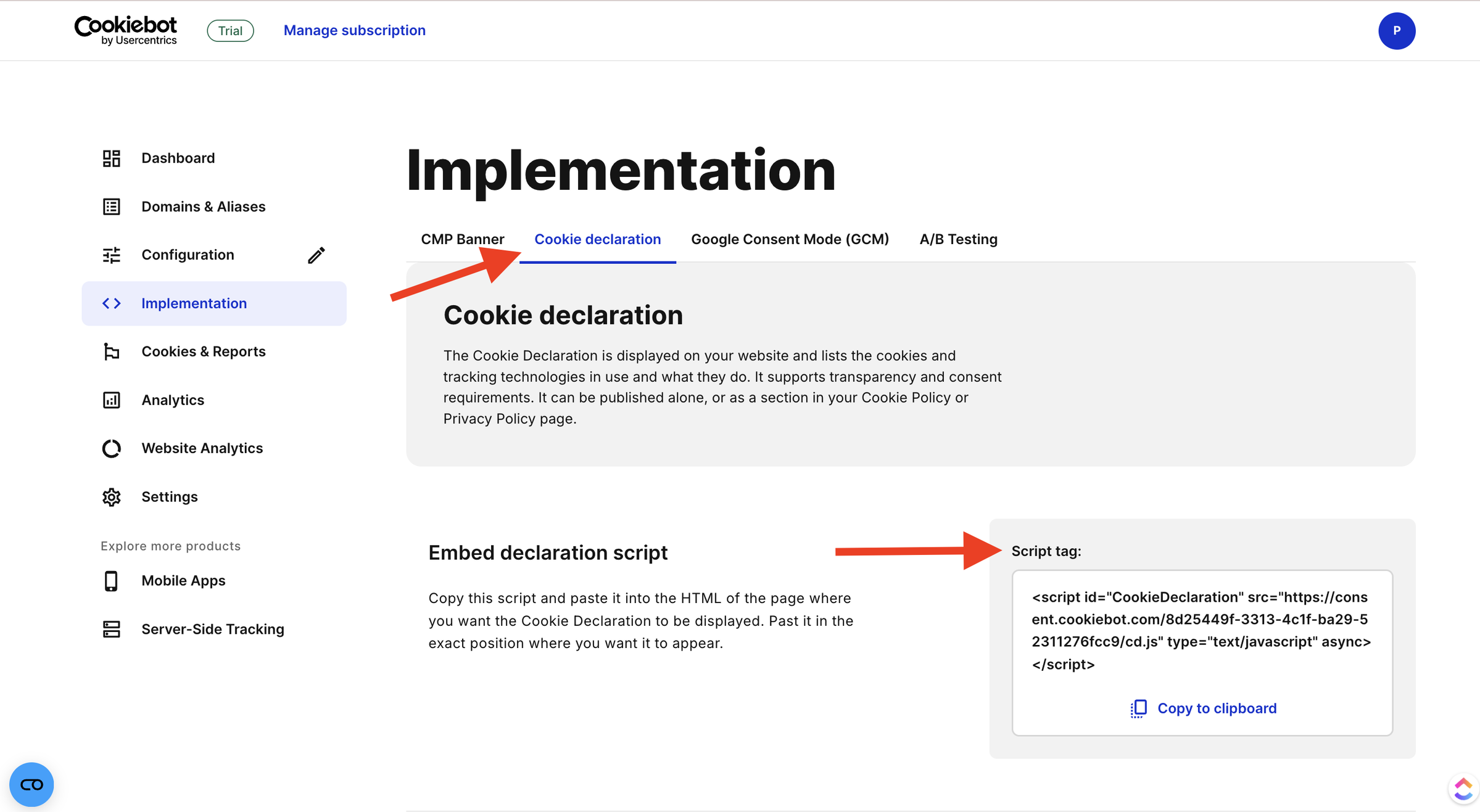 Cookiebot Cookie declaration