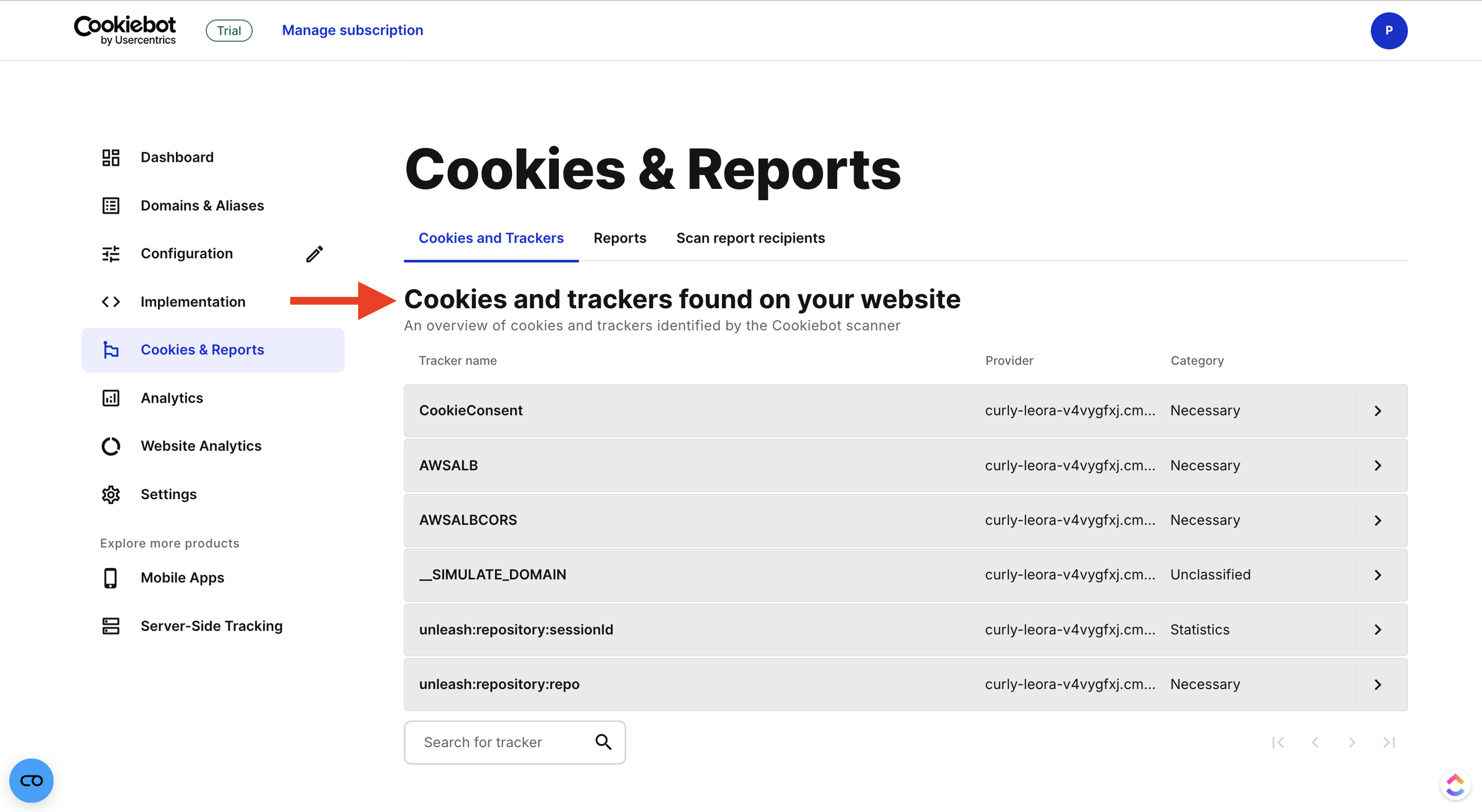 Cookiebot website scan report