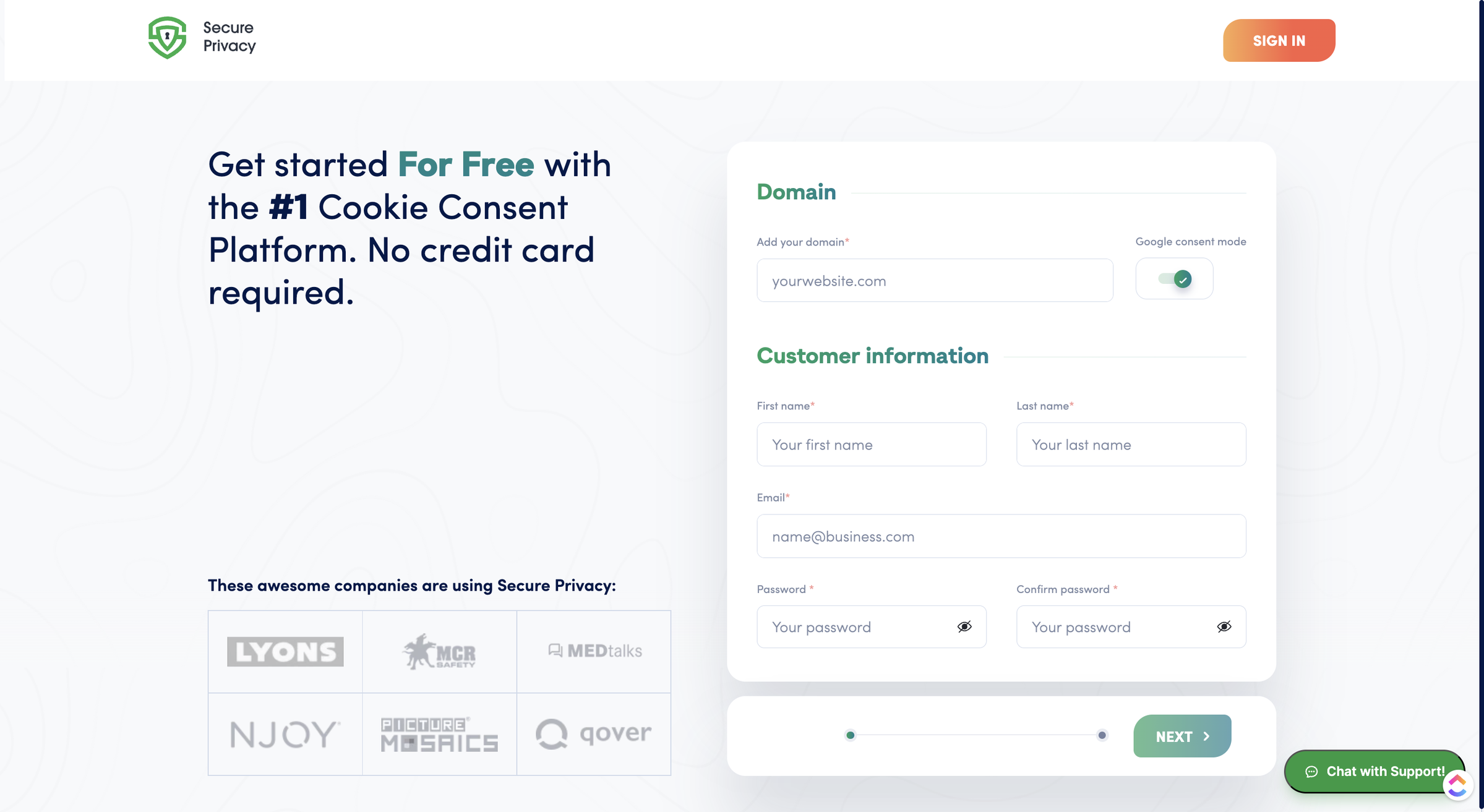 Sign up to Secure Privacy