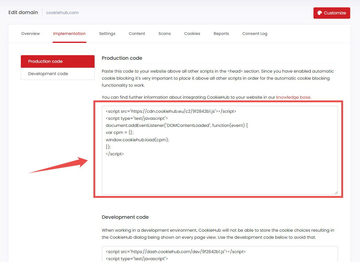 CookieHub Production Code Snippet
