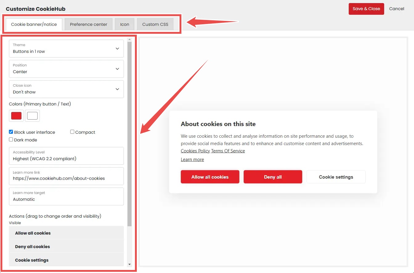 Cookiehub Banner Customization