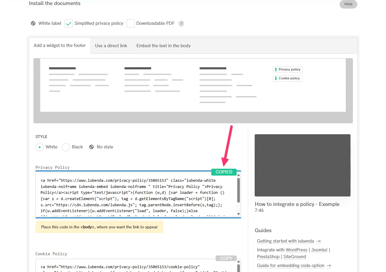 copy embedded code