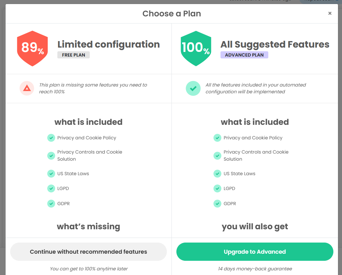 Paid plan upgrade for advanced settings