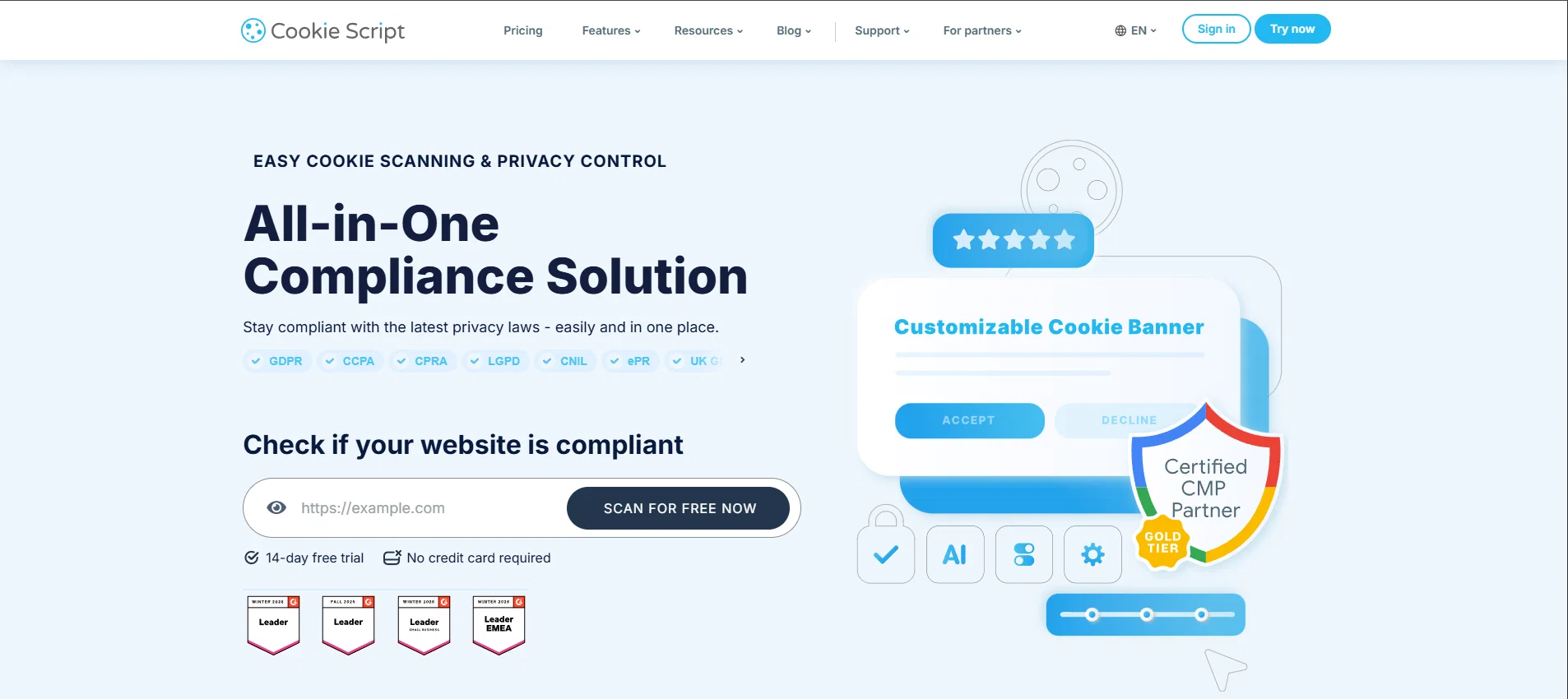 CookieScript homepage