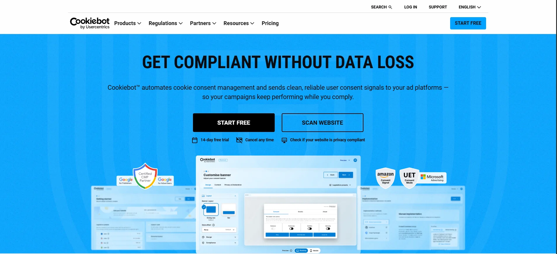 Cookiebot homepage
