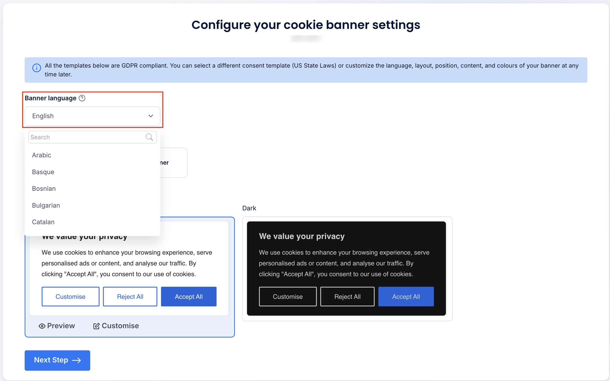 CookieYes Banner Language