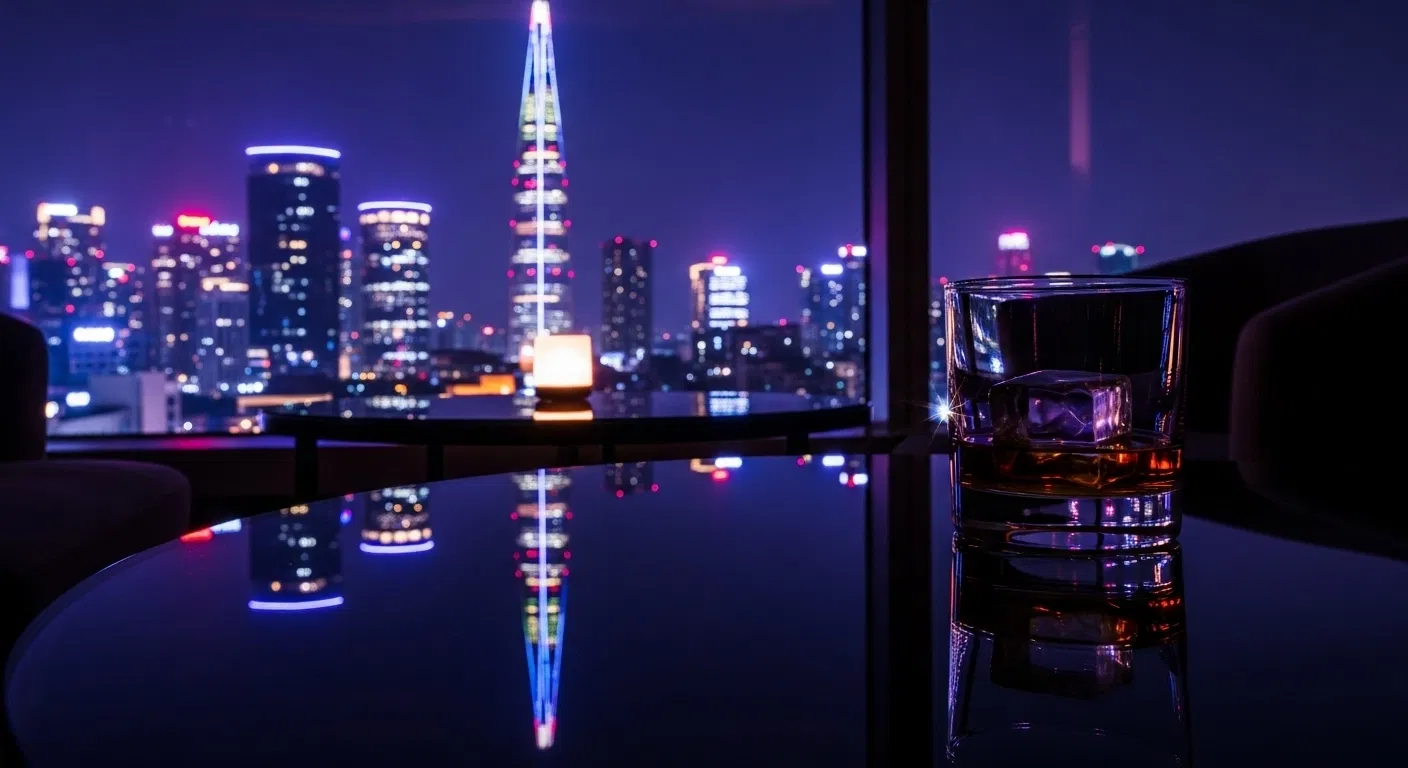 보라빛 서울 야경과 라운지 분위기의 송파 가라오케 야간 이미지