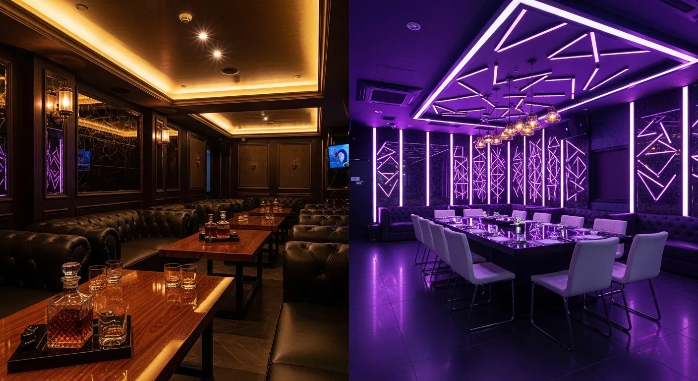 송파 가라오케 일반형 단체형 비즈니스형 비교 인테리어, Songpa karaoke lounge room types — business, group, and VIP comparison