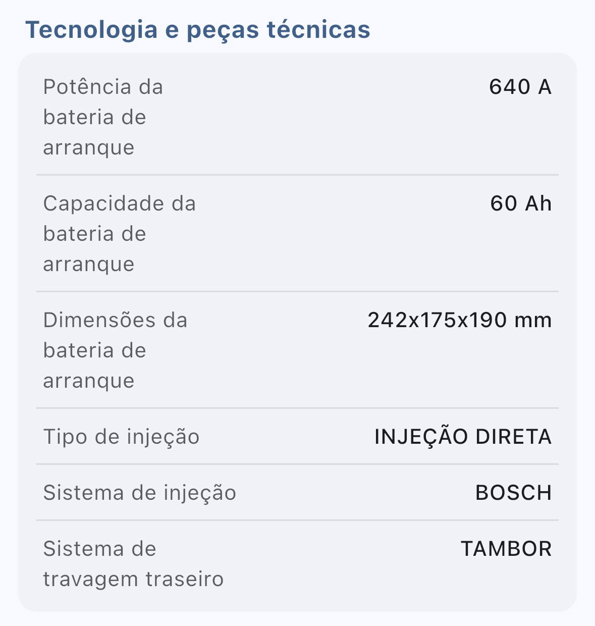 Tecnologia e peças técnicas