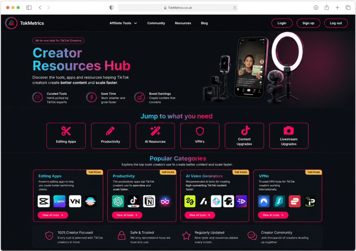 the creator resources hub page