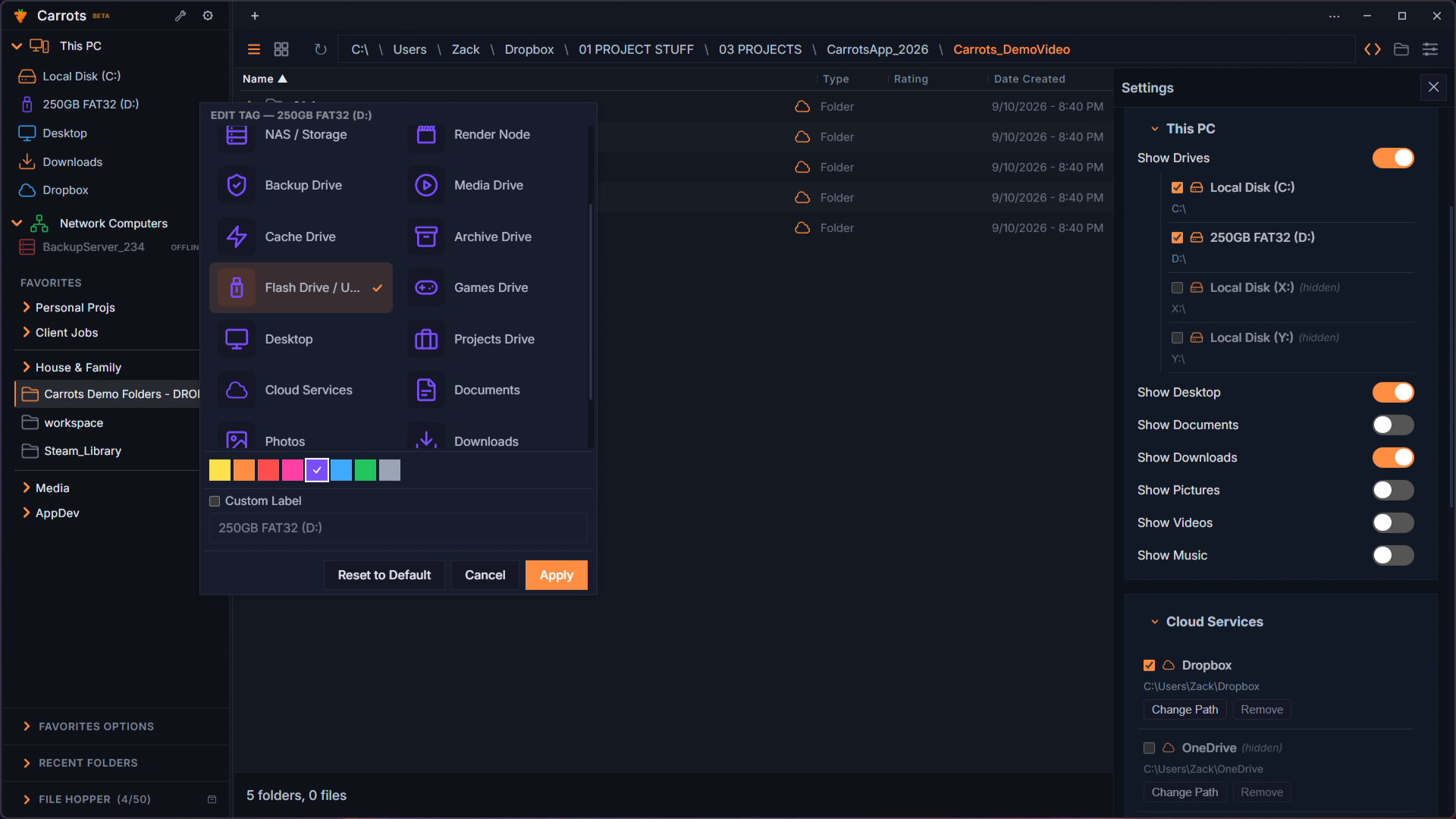 Carrots File Hopper and customizable sidebar