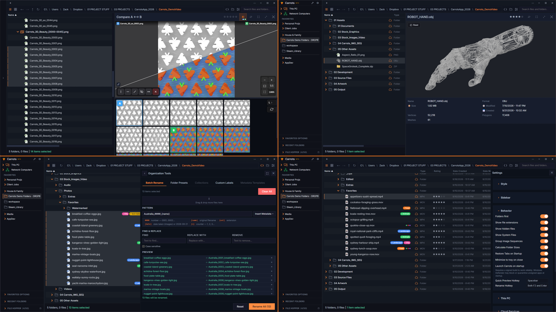 Other 3D preview, batch rename and other tools