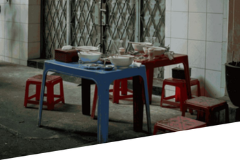 plastic table and stools from a street food in Saiigon