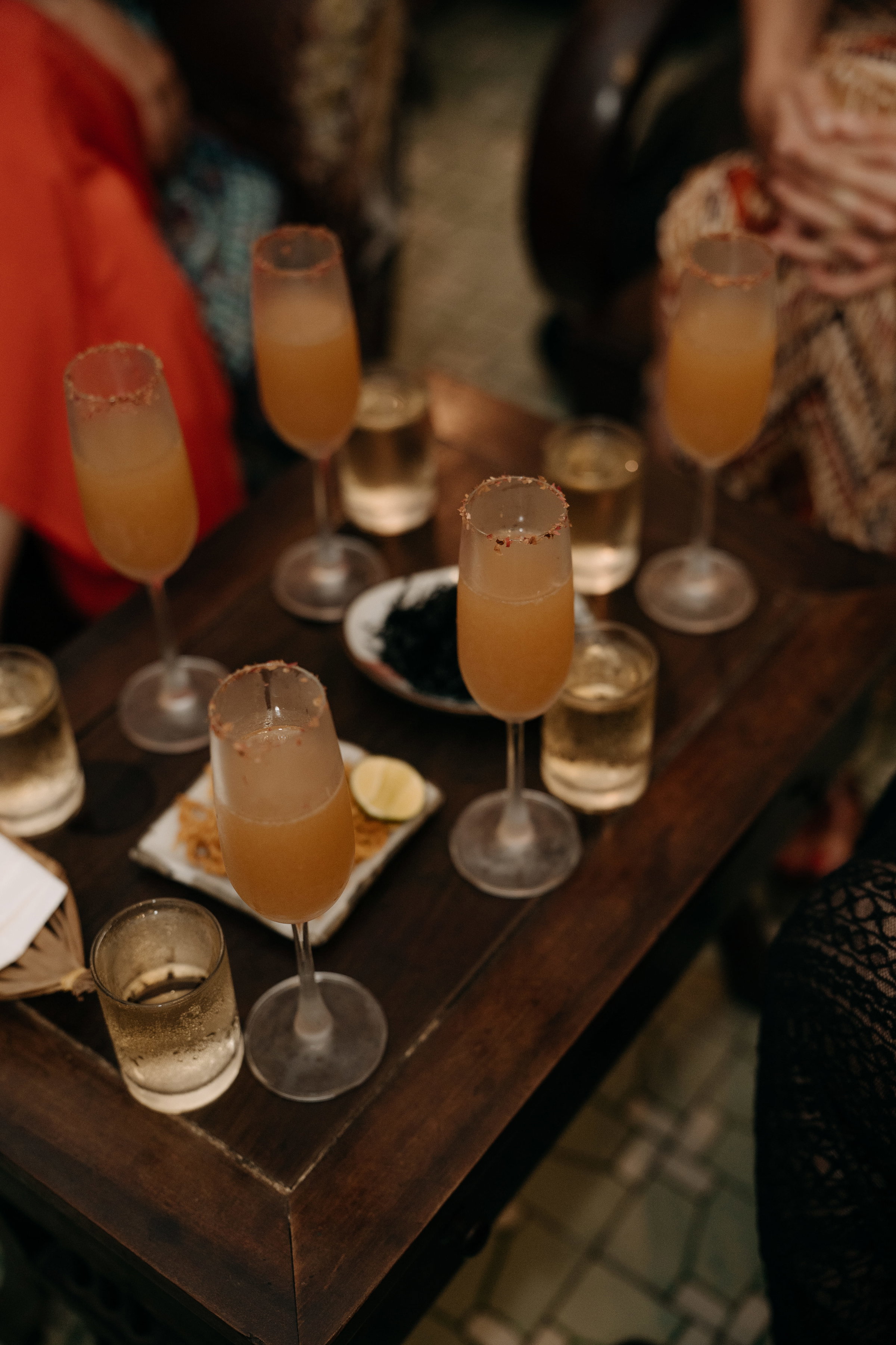 cocktail glasses on a table
