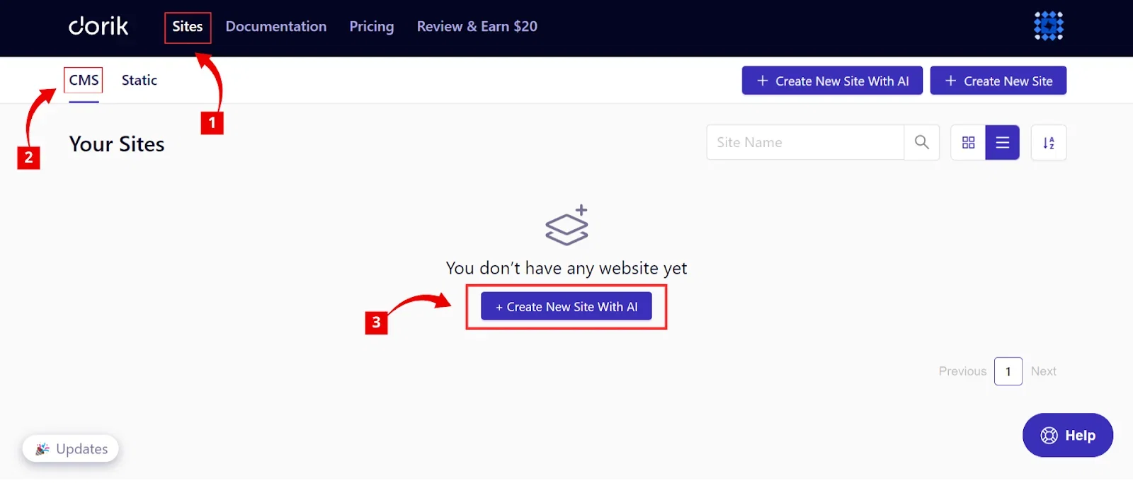 Create New Site With AI