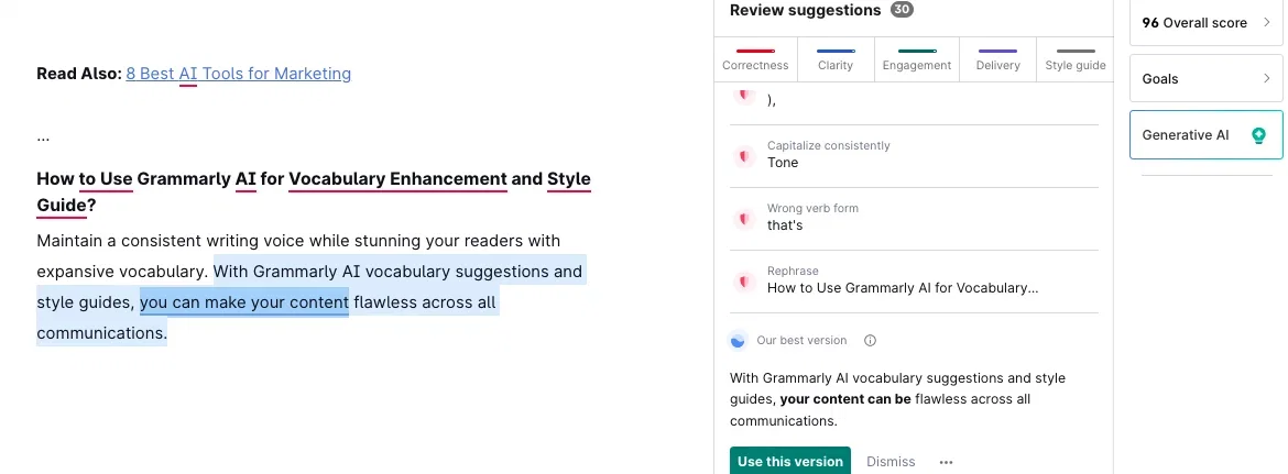 Rewrite with Grammarly AI