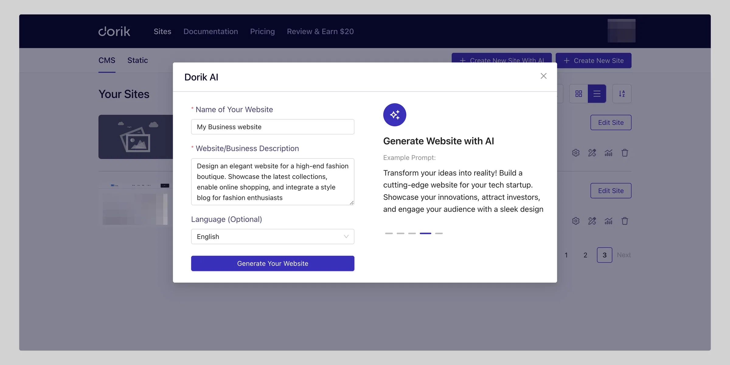 Dorik AI website builder