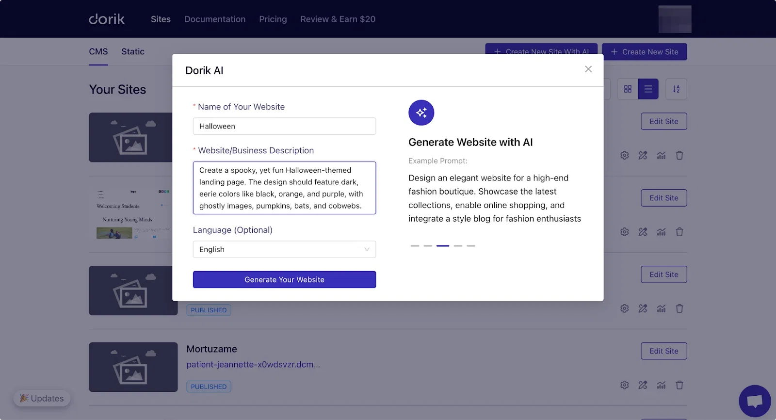 Generate Your Website with AI