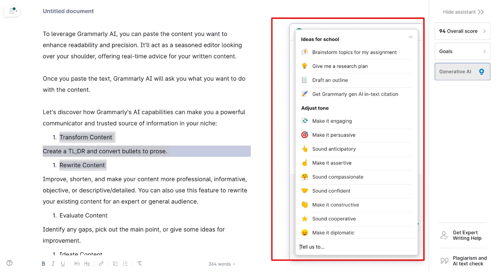 Adjust the Tone in Grammarly AI