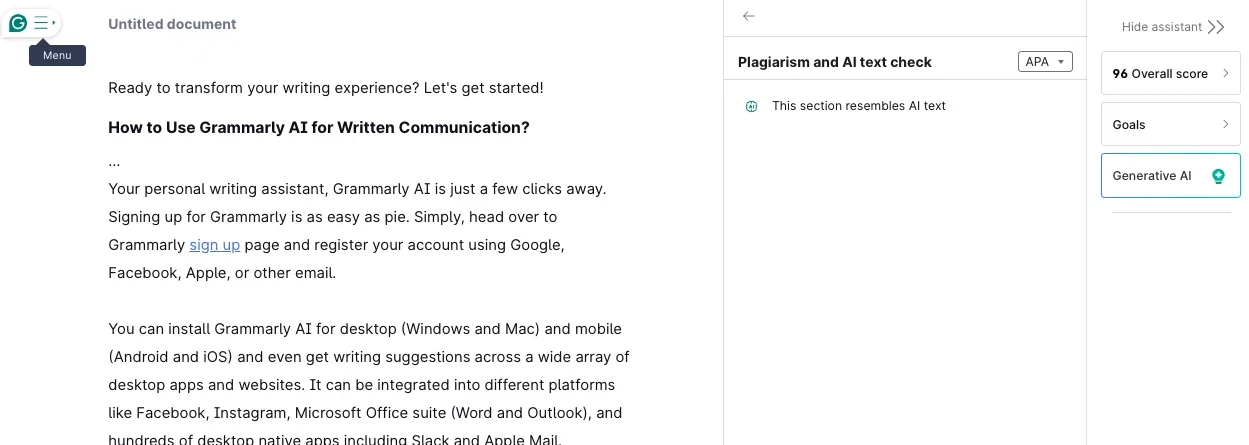 Grammarly AI writing style