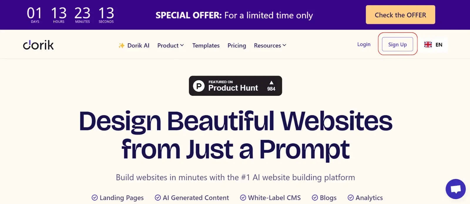 Sign up to Dorik 