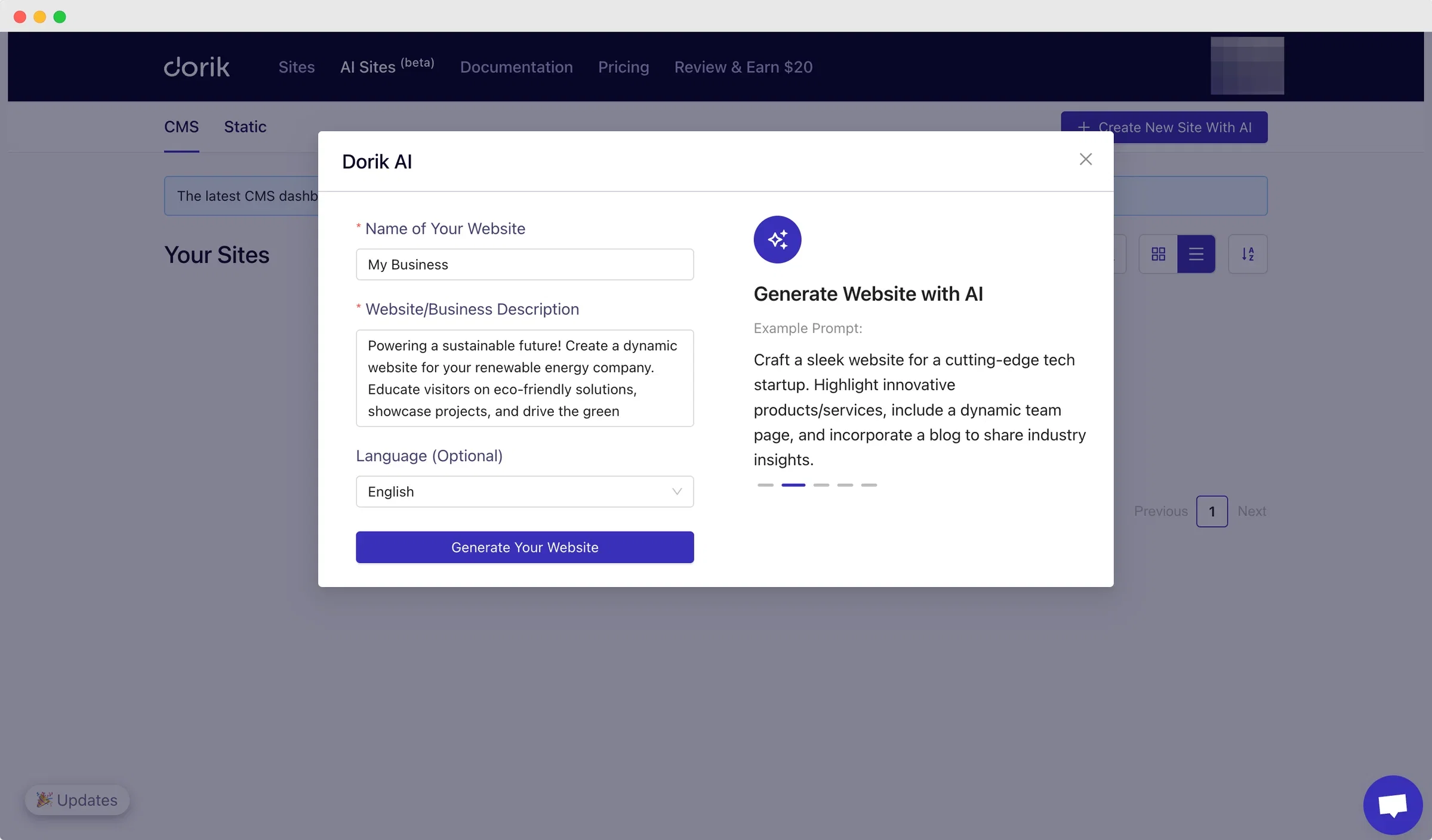 Create a Website with Dorik AI