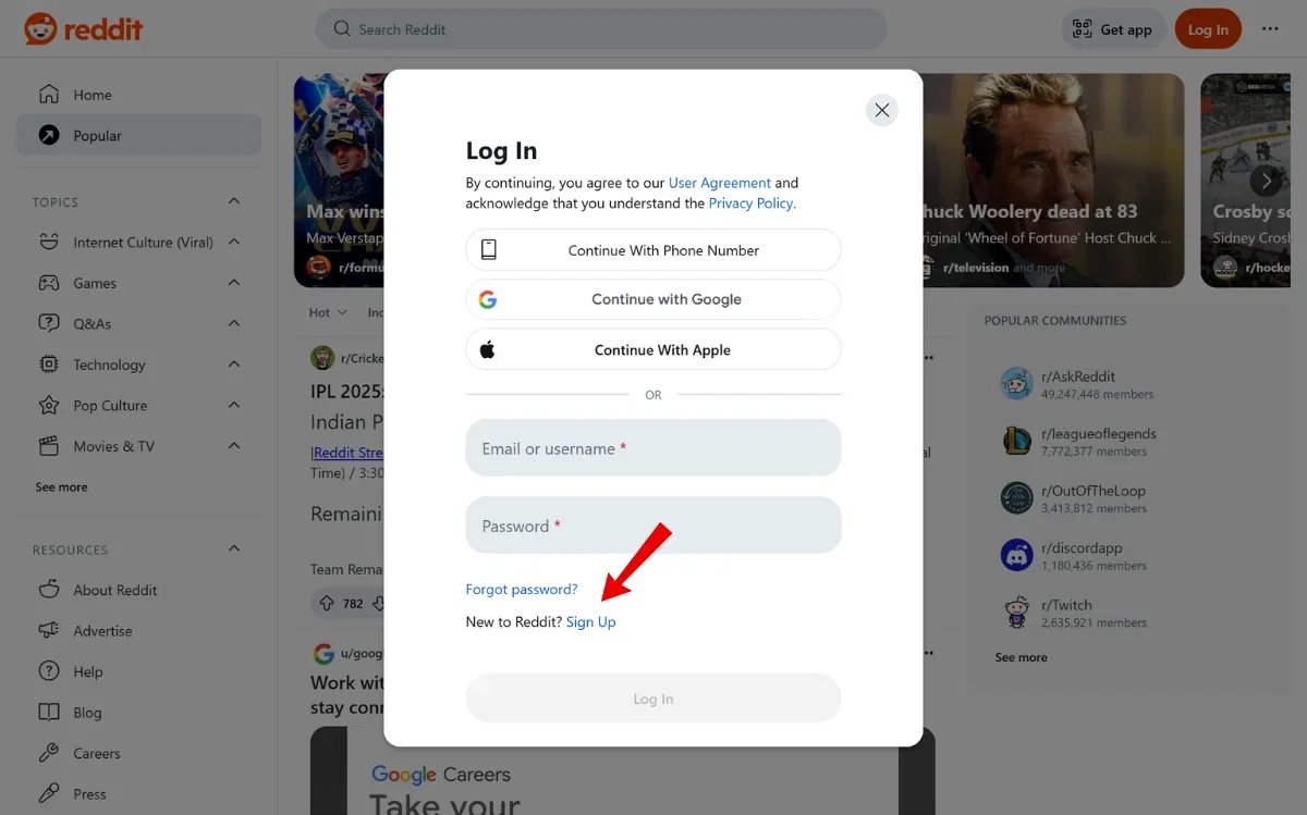 click signup