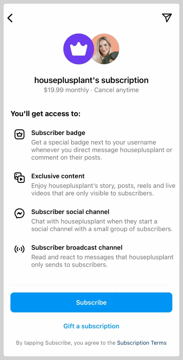 instagram paid subscriber