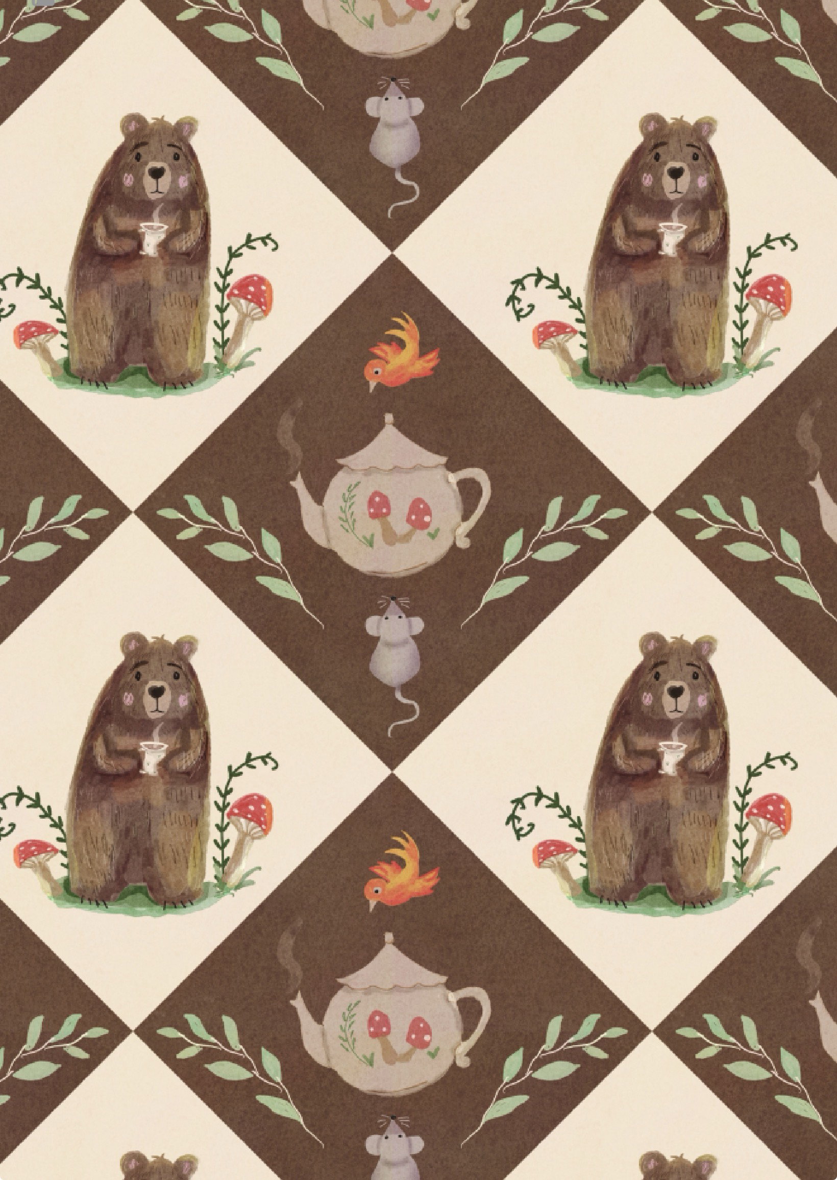 Woodland bear and teapot 