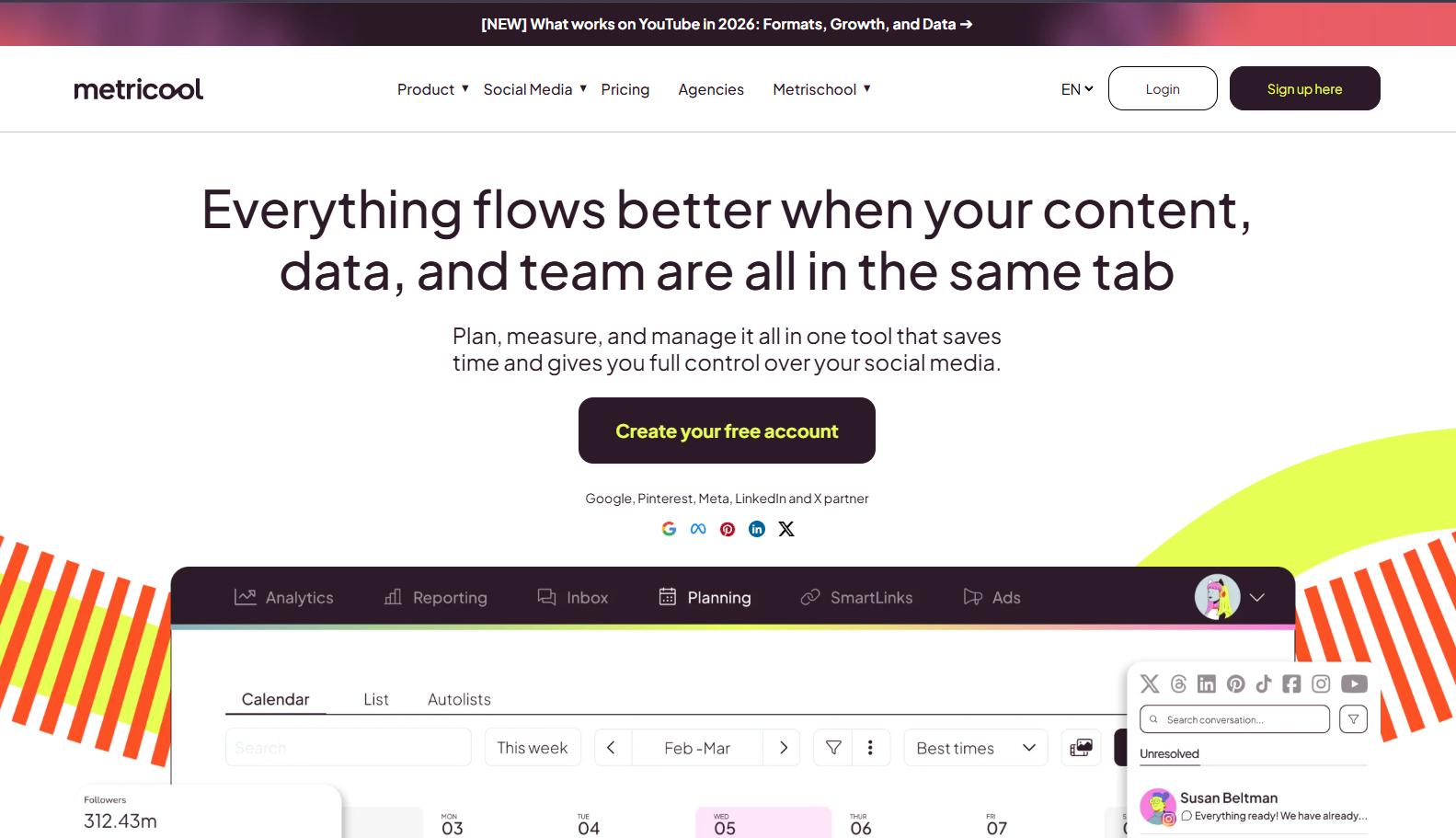 Metricool homepage