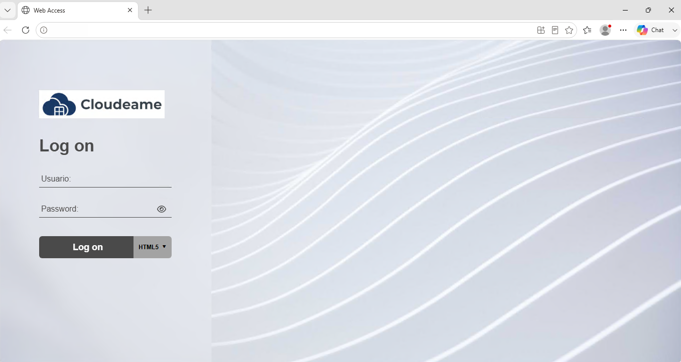 Pantalla de inicio de sesión de Cloudeame para acceder a la aplicación desde cualquier computadora