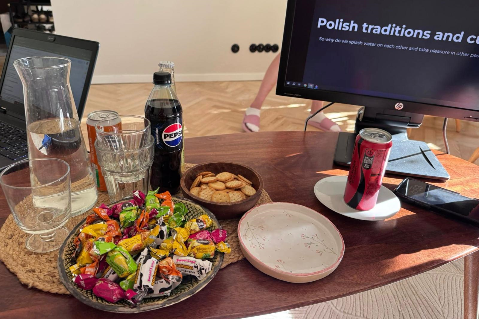 Learning about Polish family traditions over snacks and drinks in a Warsaw apartment