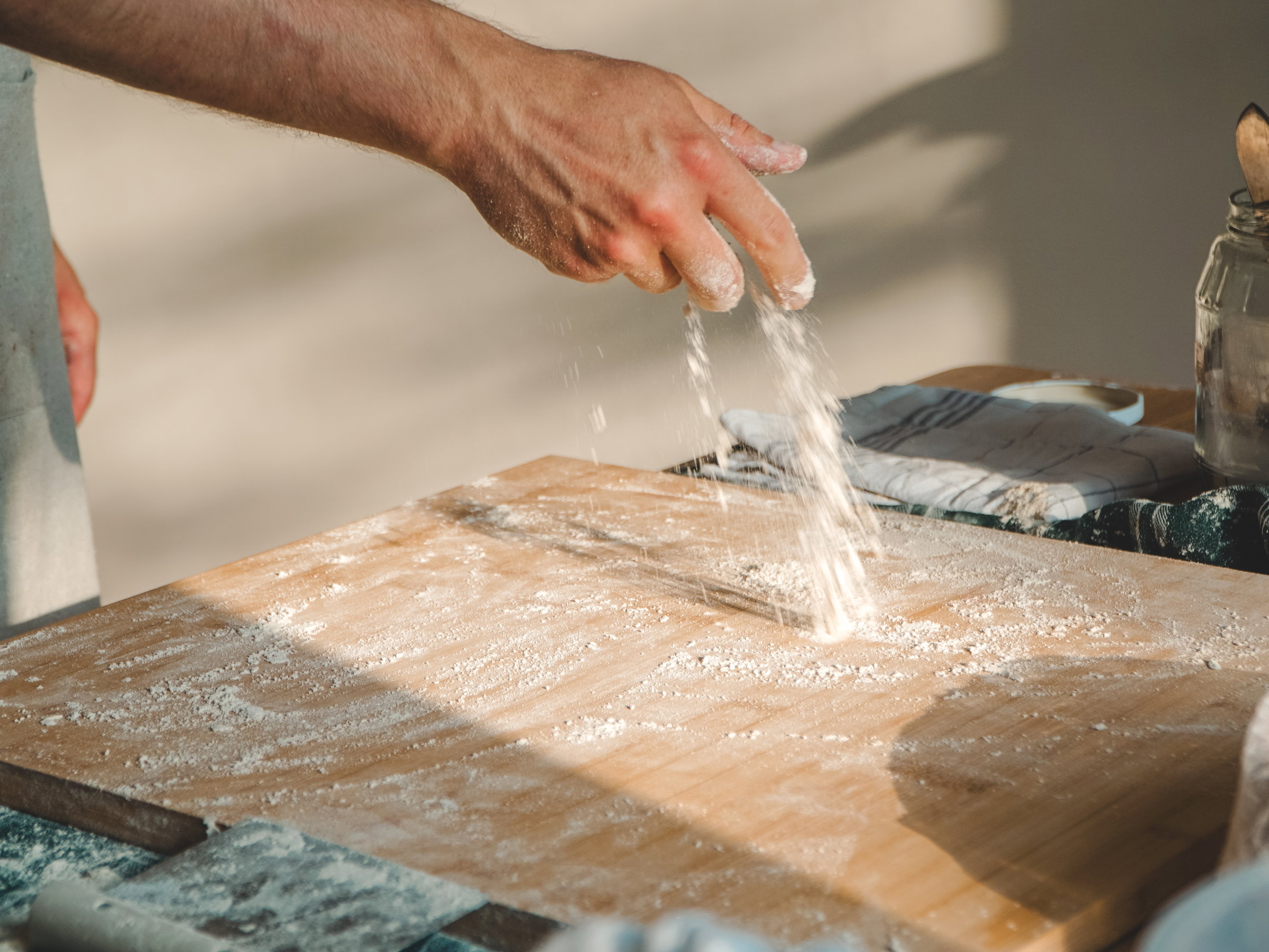 Flouring the dough before shaping