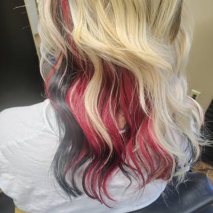 Dimensional blonde with bold peekaboo color