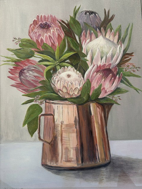 Lindy Wriddgeway - Proteas in a Brass Jug