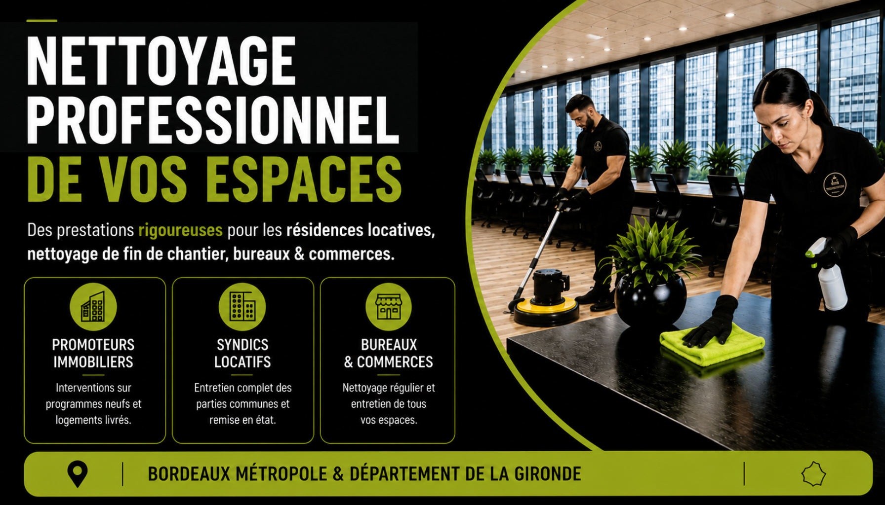 Nettoyage professionnel pour bureaux, commerces, syndics et promoteurs immobiliers en Gironde - Majordom'