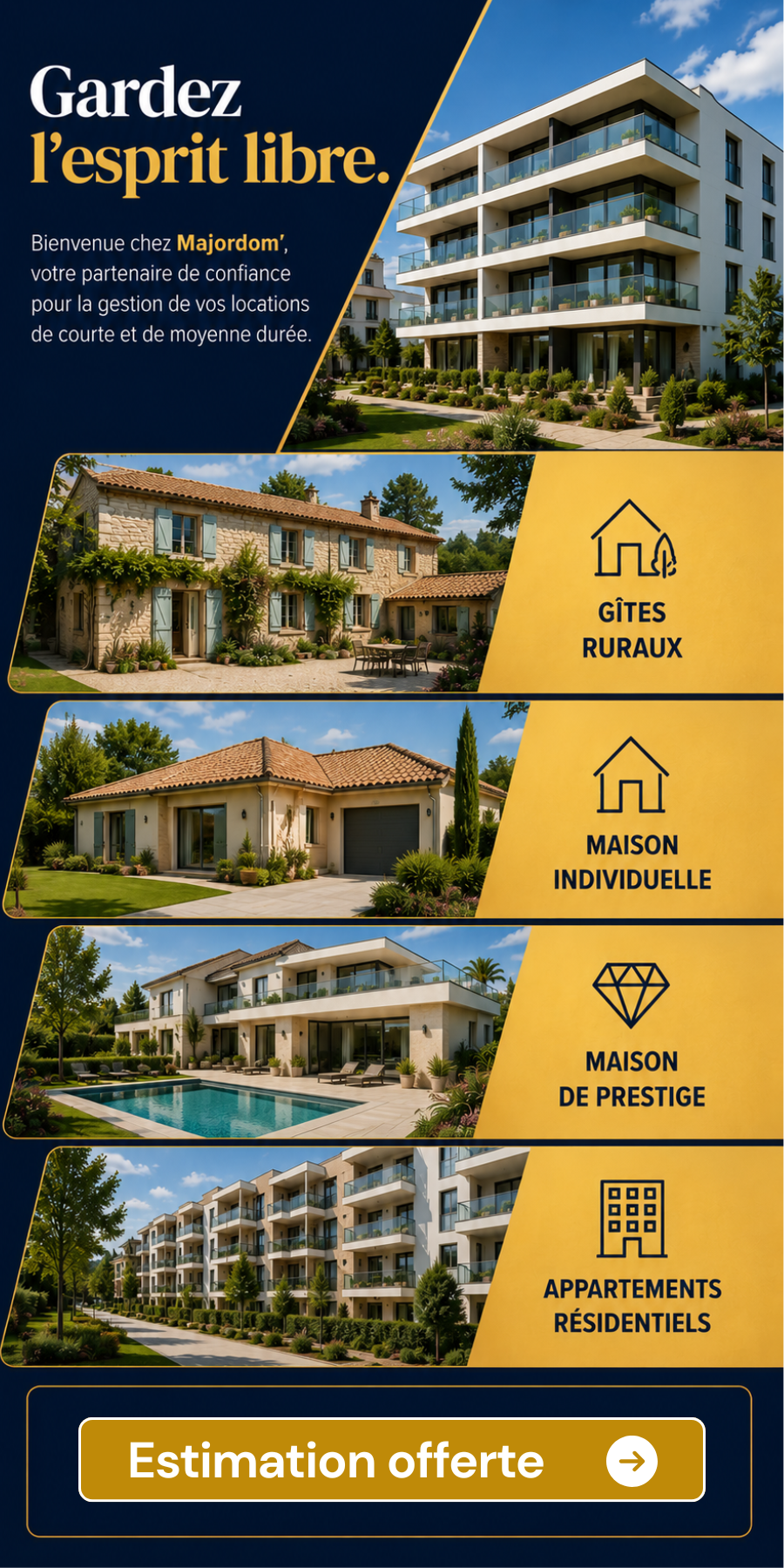 Gestion locative et conciergerie Majordom' pour appartements, maisons, gîtes et locations saisonnières avec accompagnement personnalisé.