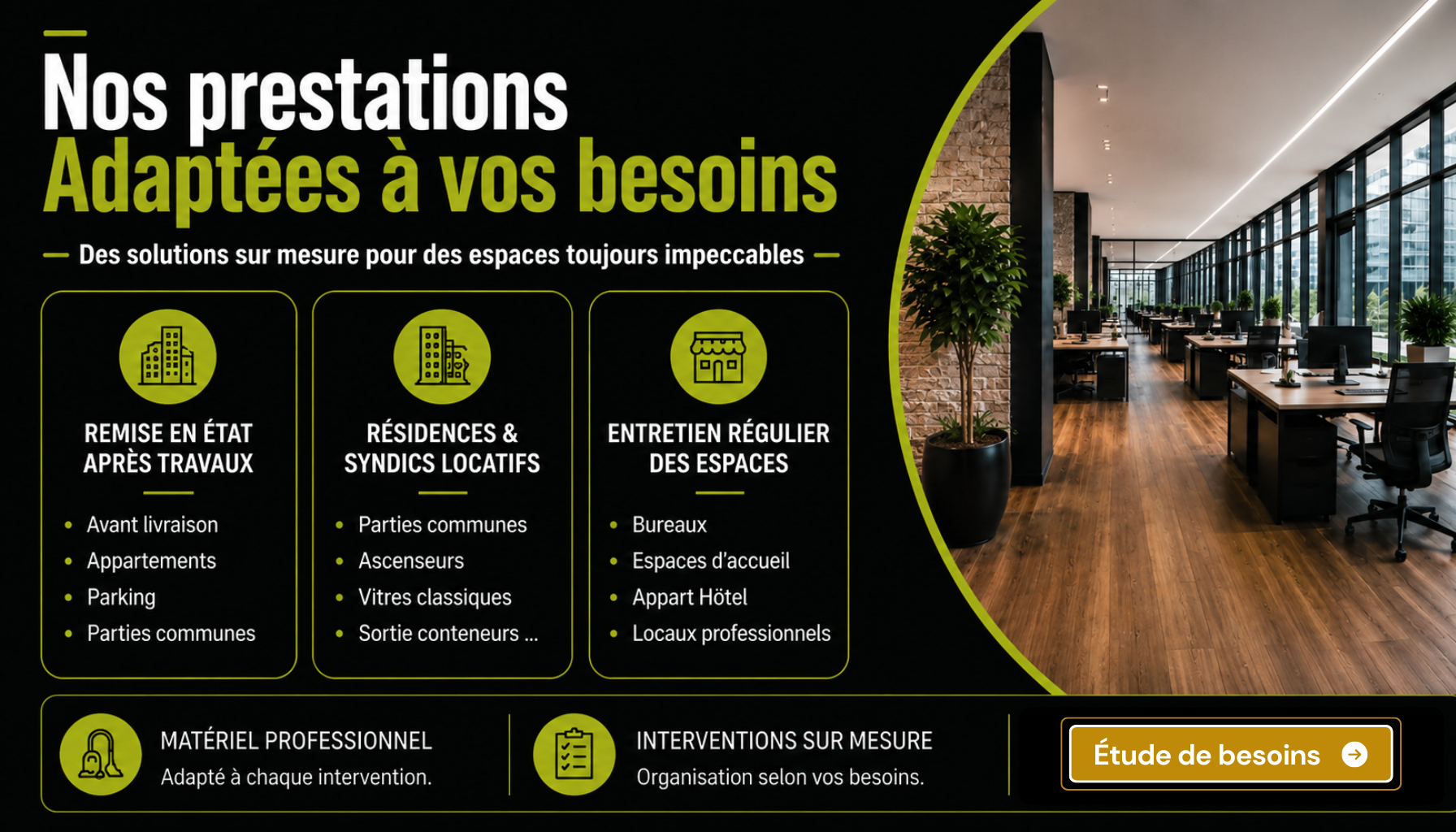 Prestations de nettoyage professionnel pour bureaux, résidences, syndics et commerces en Gironde par Majordom'