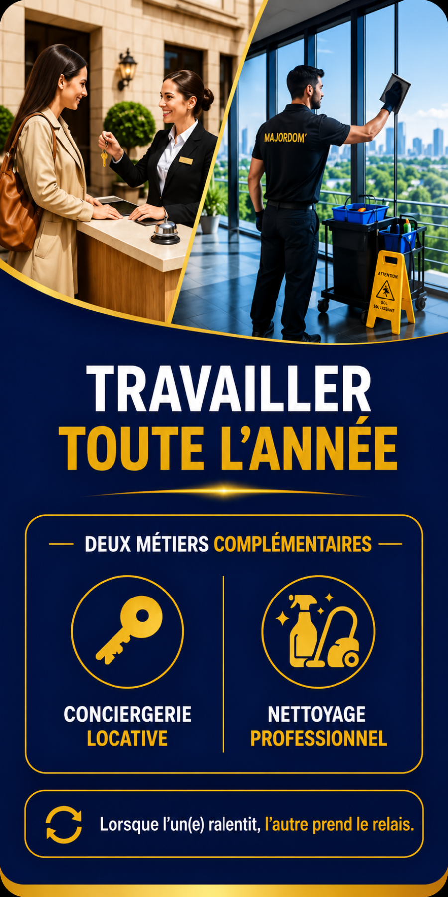 Partenariat Majordom' : développez une activité complémentaire toute l'année grâce à la conciergerie locative et au nettoyage professionnel. Deux métiers complémentaires pour générer des revenus récurrents, avec un accompagnement, une exclusivité par département et un secteur à fort potentiel de développement en France.