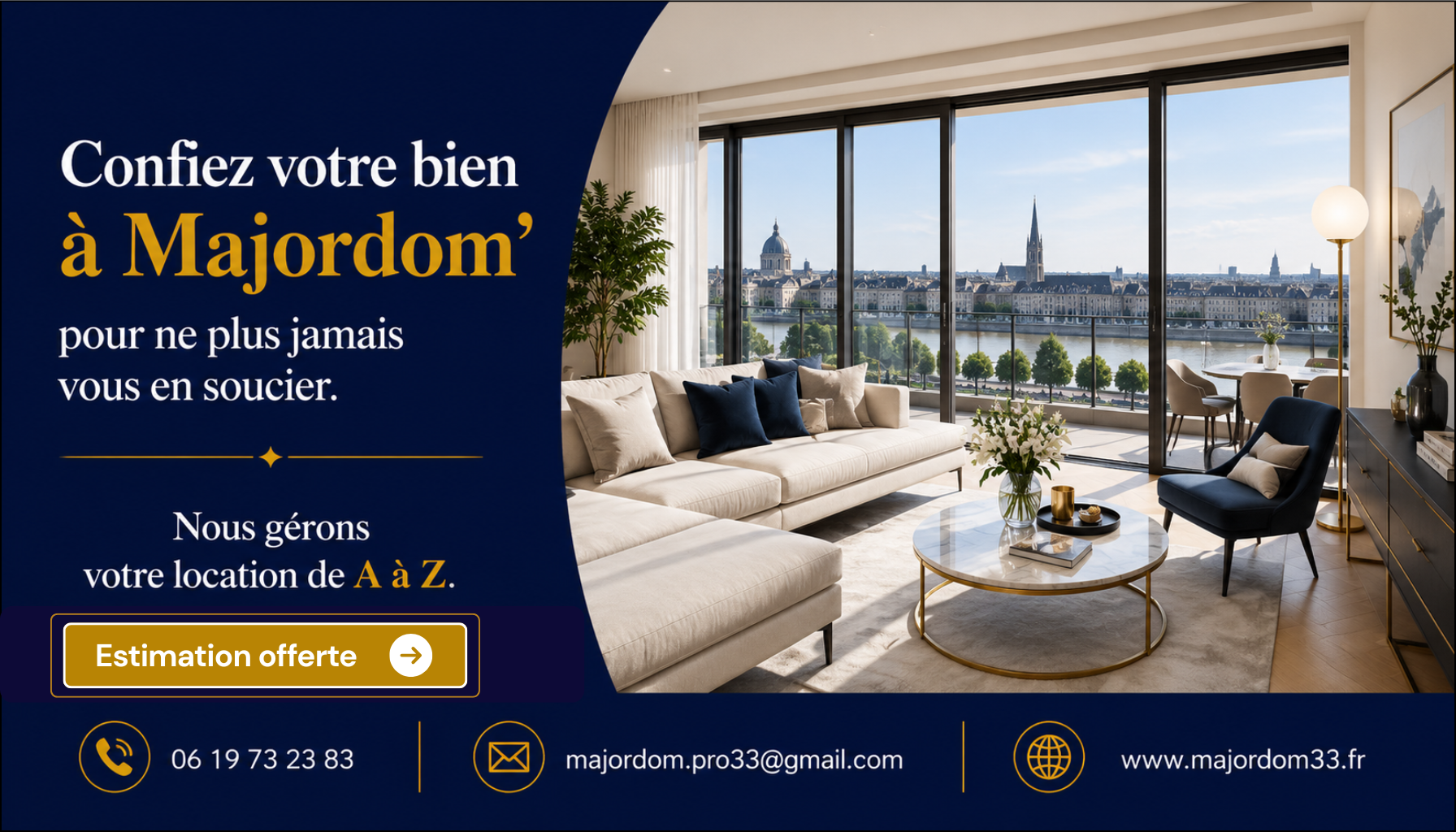 Conciergerie locative Majordom', gestion complète de votre bien, valorisation immobilière, accueil des voyageurs et location saisonnière clé en main.