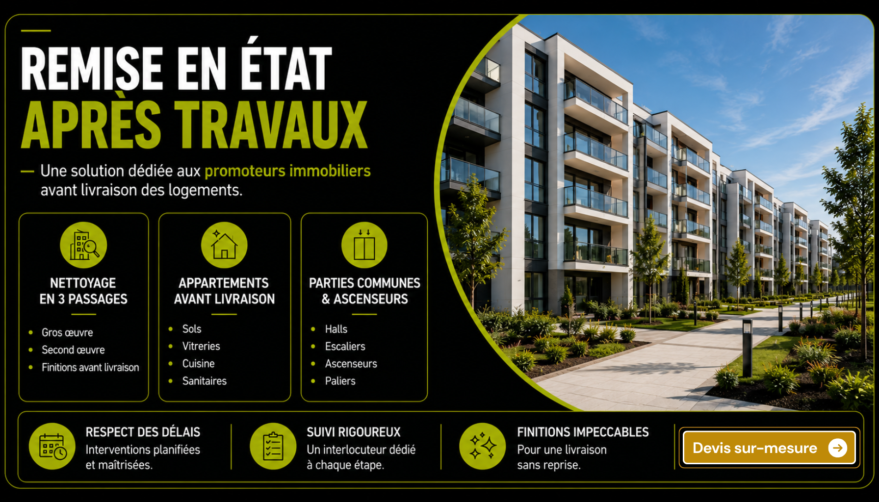 Nettoyage après travaux pour promoteurs immobiliers et logements neufs en Gironde par Majordom'