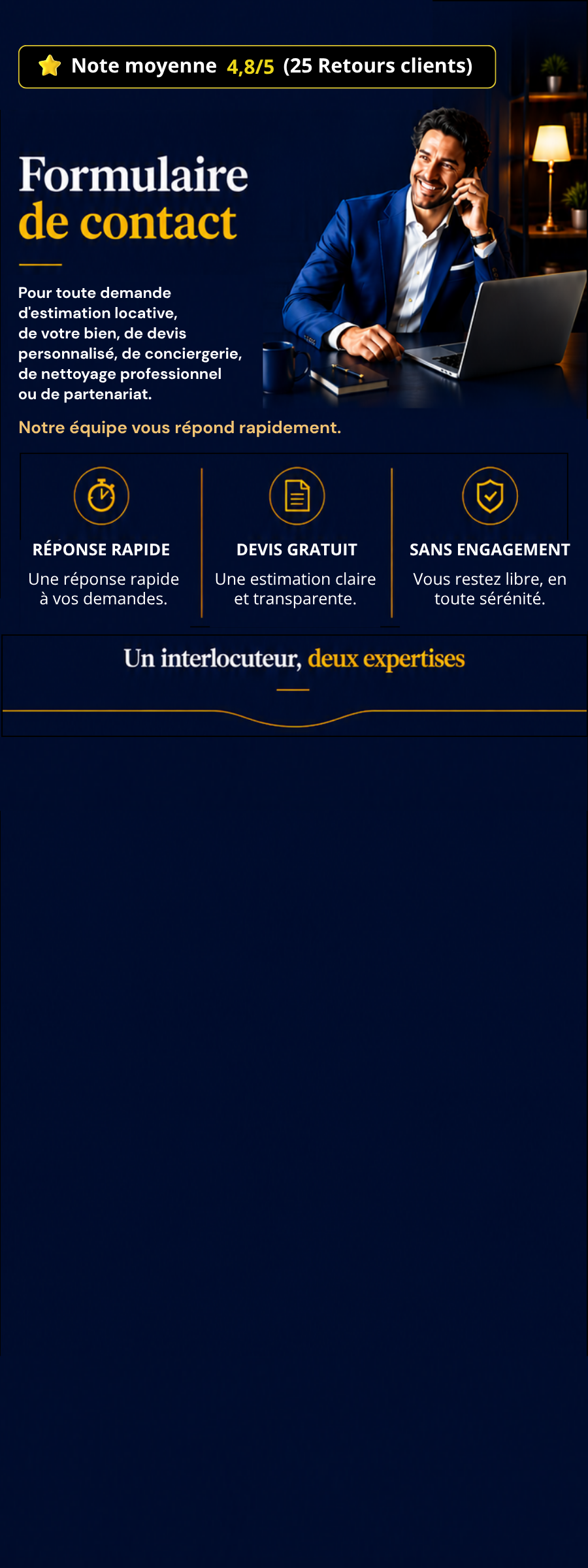 Formulaire de contact Majordom’ pour la conciergerie, le nettoyage professionnel et le partenariat