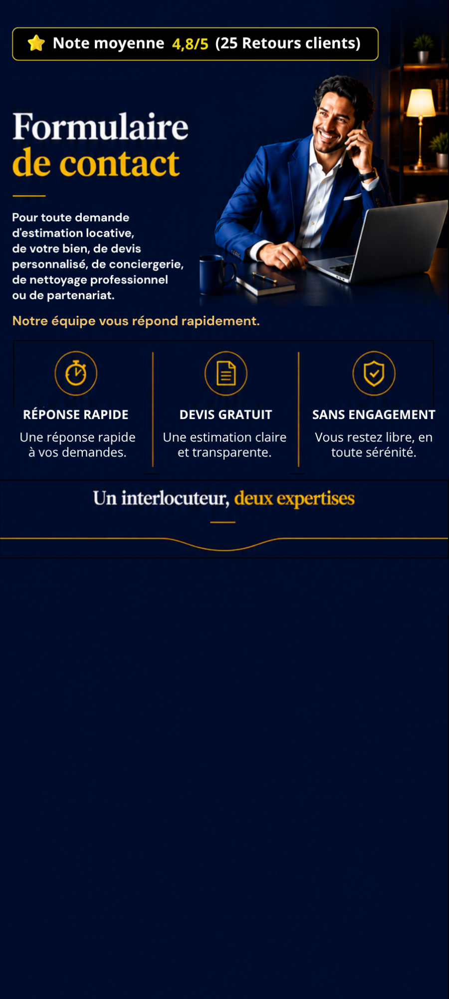 Formulaire de contact Majordom’ pour la conciergerie, le nettoyage professionnel et le partenariat