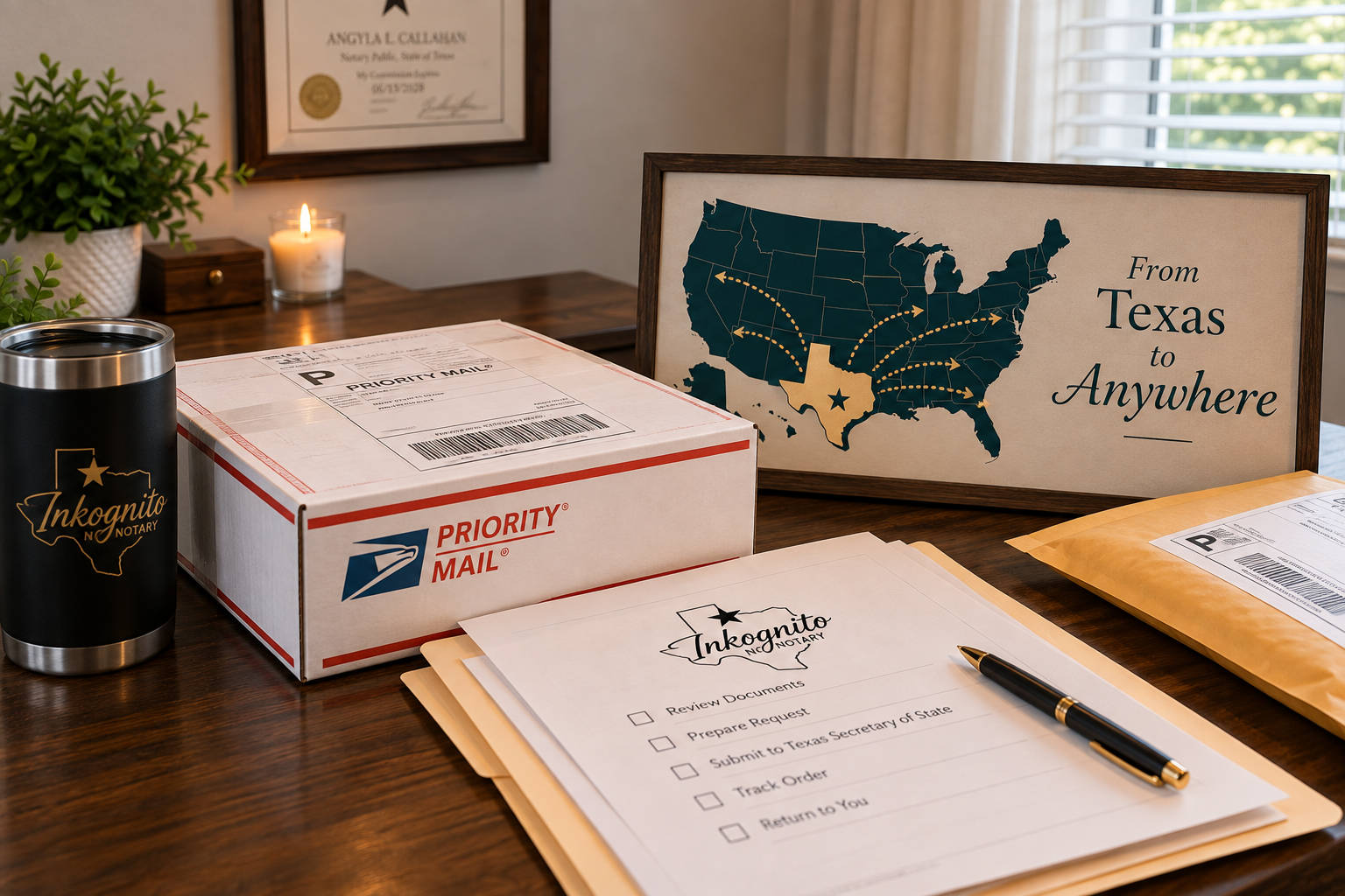 Mail-in Texas apostille assistance and document return service